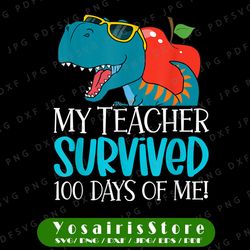 My Teacher Survived 100 Days Of Me PNG, Funny 100 Days Of School Png, Dinosaur T-Rex Dino Kids Boys Png, Sublimation