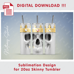 Funny Crown Skull Seamless Sublimation Pattern - 20oz SKINNY TUMBLER - Full Tumbler Wrap
