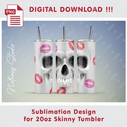 Funny Kisses Skull Seamless Sublimation Pattern - 20oz SKINNY TUMBLER - Full Tumbler Wrap