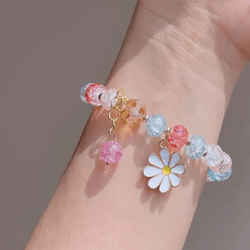 New korean daizy flower bracelet bohemian colourful crystal beaded handmade elastic rope women fashion jewelry