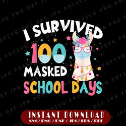 I Survived 100 Days of Masked School No Prob Llama png, Llama Teacher Girl Png, Quarantine Llama, Llama Masked PNG