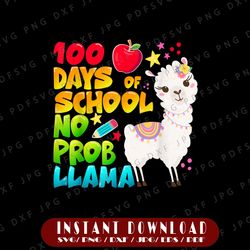 100 Days of School PNG, No Probllama Llama 100th day png, Llama png, 100th day of school, Teacher Quote png