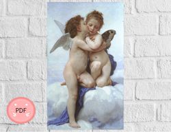 Cross Stitch Pattern,Cupid And Psyche As Children,Pdf Instant Download , Angels X Stitch Chart , First Kiss