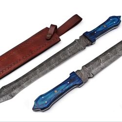 Double Edges Damascus Sword, Viking Sword, Damascus Machete Knife, Damascus Steel Sword