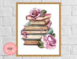Book Cross Stitch Pattern, Books And Roses , Pdf Instant Download , Watercolor X Stitch Chart