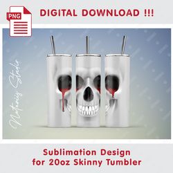 Funny Blood Skull Seamless Sublimation Pattern - 20oz SKINNY TUMBLER - Full Tumbler Wrap