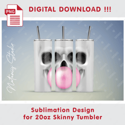Funny Bubble Gum Skull Seamless Sublimation Pattern - 20oz SKINNY TUMBLER - Full Tumbler Wrap