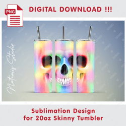 Funny Rainbow Skull Seamless Sublimation Pattern - 20oz SKINNY TUMBLER - Full Tumbler Wrap