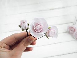 Dusty pink roses hair pins Flowers bridal hair piece Wedding floral hair clip