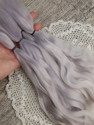 Mohair Doll hair silver gray 8-10" in 10 grams (0.35 oz) Doll Hair for wig Angora goat dyed extra long locks wig doll