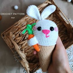 Crochet pattern bunny ice cream, crochet ice cream, crochet bunny, easy crochet pattern. crochet rabbit, crochet food, c