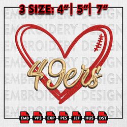 NFL 49ers Logo Heart Embroidery Designs, San Francisco 49ers, NFL teams Embroidery Files, Machine Embroidery