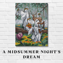 "A Midsummer Night's Dream" Halloween crossstitch pattern, ghosts in summer
