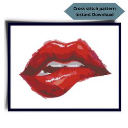 Lip cross stitch pattern, Red Lips cross stitch pattern, Watercolor embroidery, Instant download, Digital PDF