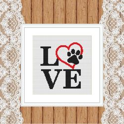 Valentine's Day pet cross Stitch Pattern PDF,  easy cross stitch chart, love cross stitch, heart love xstitch, pet cross