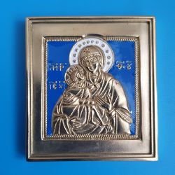 Icon of the Mother of God of Saint Theodore | brass icon colorful enamel | copy of an ancien icon 19 c. | Orthodox store