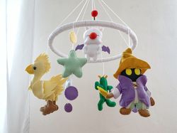Final fantasy baby nursery crib mobile Final fantasy baby boy mobile gifts Chocobo toy Moogle Cactuar Gifts for gamers