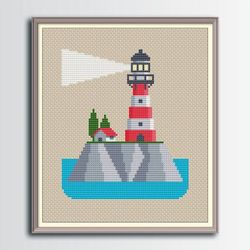 Lighthouse Cross Stitch Pattern, Island Cross Stitch, Digital PDF