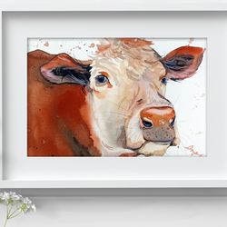Cow Painting Watercolor Wall Decor 8"x11" home art animals watercolor painting by Anne Gorywine