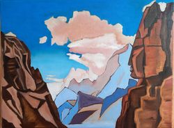 Mountain landscape Original oil painting on canvas Mountain art Roerich work Mountain oil painting Himalayas Art Roerich