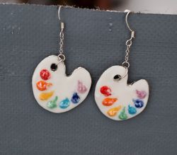 Large earrings Artist Palette Porcelain Jewelry Ceramic earrings Rainbow Painter Porcelain art Gift to the artist