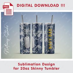 Navy Dad Seamless Sublimation Pattern - 20oz SKINNY TUMBLER - Full Tumbler Wrap