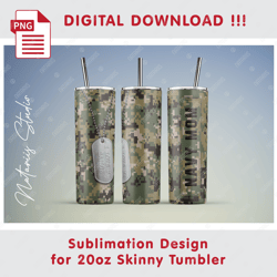 Navy Mom Seamless Sublimation Pattern - 20oz SKINNY TUMBLER - Full Tumbler Wrap