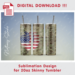Air Force Seamless Sublimation Pattern - 20oz SKINNY TUMBLER - Full Tumbler Wrap