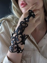 genuine leather bracelet, women's bracelet, leather cuffs, carved bracelet, lace bracelet, laser cut bracelet