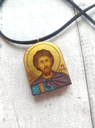 Saint Nikita Gotfsky | Icon necklace | Orthodox pendant | Wooden pendant | Jewelry icon | Orthodox Icon Hand painted