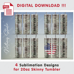4 Army Seamless Sublimation Patterns - 20oz SKINNY TUMBLER - Full Tumbler Wrap