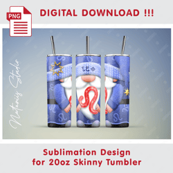 LEO Zodiac Gnome - Seamless Sublimation Pattern - 20oz SKINNY TUMBLER - Full Tumbler Wrap