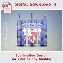 SAGITTARIUS Zodiac Gnome - Seamless Sublimation Pattern - 20oz SKINNY TUMBLER - Full Tumbler Wrap