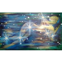 Constellation Cassiopeia acrylic and oil painting on canvas 12 by 20 Original Artwork by Elena Titenko LeTi