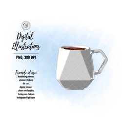 Coffee cup digital illustrations, mug clipart, digital file png, instant download, printable sticker, decal High quality