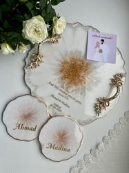 Nikkah pen tray - Islamic wedding decor - Wedding ring tray with holders