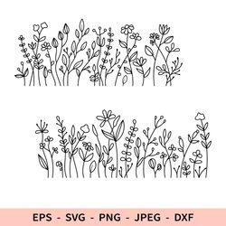 Wildflowers Svg Field Flowers File for Cricut Floral Outline dxf for laser cut