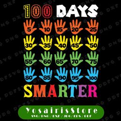 100 Days Smarter Svg, 100th Day Of School Shirt Svg, Teacher Design, Teacher Svg, School shirt svg, Kid's shirt svg
