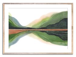 Vermont Landscape Watercolor Art Print Emerald Lake Wall Art Green Mountain Abstract Watercolor Wall Decor Terracotta