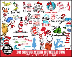 300 Dr Seuss Svg Bundle Layered Item, Dr. Seuss Quotes Cat In The Hat Svg Clipart, Cricut, Digital Vector Cut File, Cat