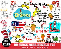 350 Dr Seuss Svg, Mega Bundle, Cat In The Hat SVG, Dr Seuss Hat SVG, Green Eggs And Ham Svg, Dr Seuss for Teachers Svg,