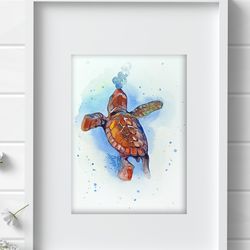 Little sea turtle watercolor, painting turtle watercolor art by Anne Gorywine