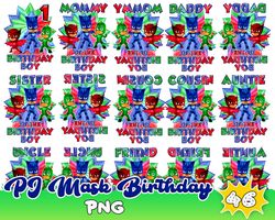 Pj Mask Birthday Digital File PNG Design Transparent Background Family Matching Sublimation Party Birthday T-shirt Chara