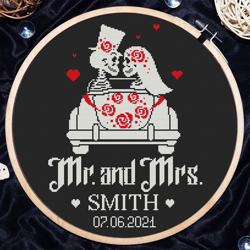 Gothic cross stitch, Bride and groom cross stitch, Goth wedding cross stitch, Wedding car cross stitch, Digital download