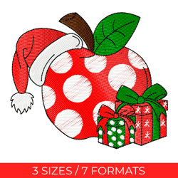Christmas apple, Embroidery design, Embroidery file, Pes embroidery, Gnomes embroidery, Teacher embroidery