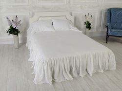 Natural Linen Bedskirt, Bed Dust Ruffles,Organic Stonewashed Bed Skirt Shabby Chic Look,Linen Bedspread,Linen Bed Skirt