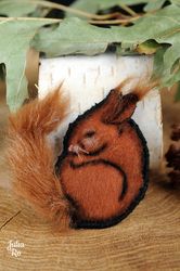 SOLD textile brooch sleeping squirrel