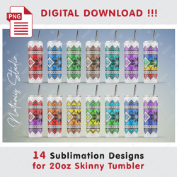 14 Knitted Sweater Templates - Seamless Sublimation Patterns - 20oz SKINNY TUMBLER - Full Tumbler Wrap