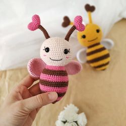 Crochet bee pattern - amigurumi bee toy pattern PDF - honey bee crochet pattern - bee rattle pattern for baby