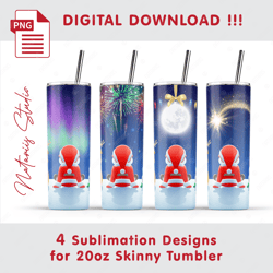 4 Cute Christmas Templates - Seamless Sublimation Patterns - 20oz SKINNY TUMBLER - Full Tumbler Wrap